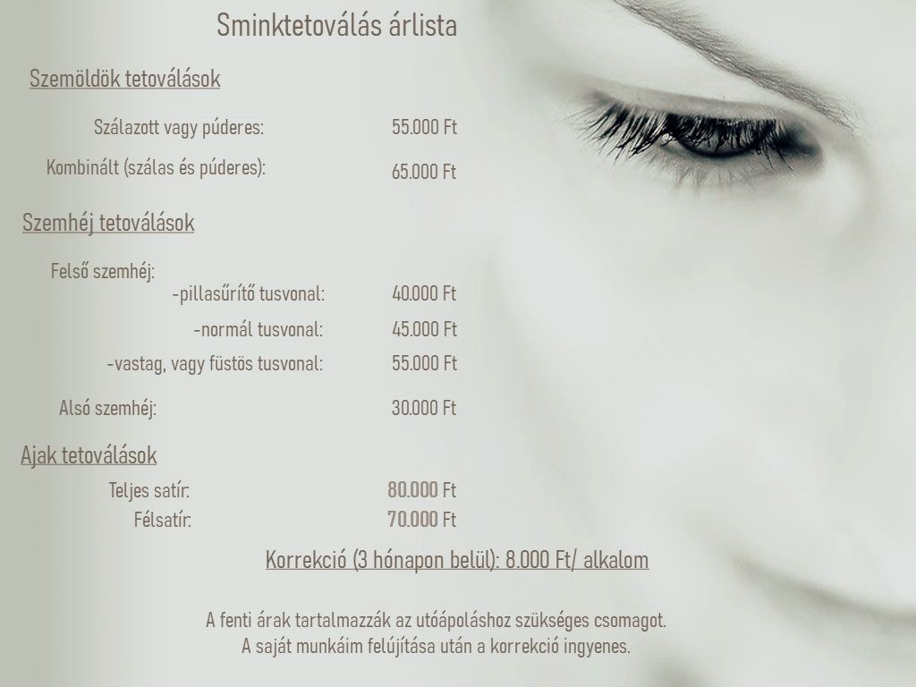 Kecskemét Dékány Adrienn sminktetoválás árlista árak