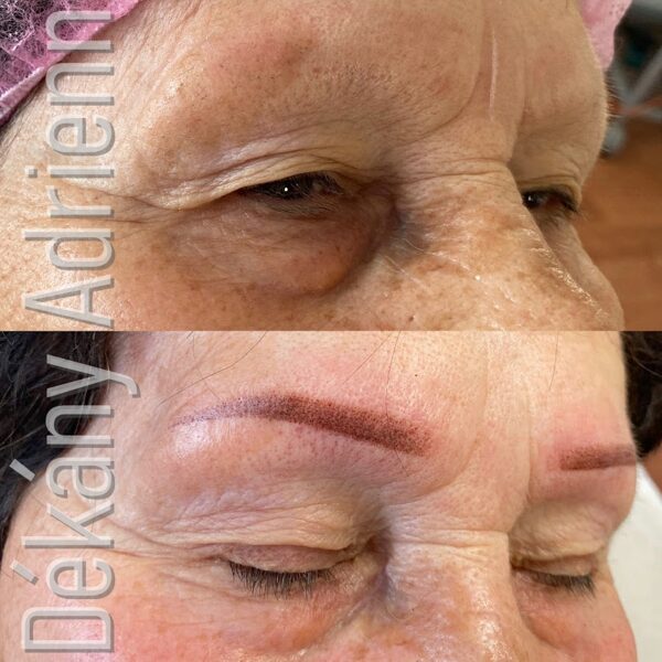 Finom púderes szemöldök tetoválás érett bőrben